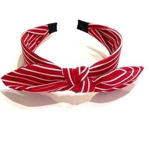 Headband Red And White Striped Twisted Top Knot